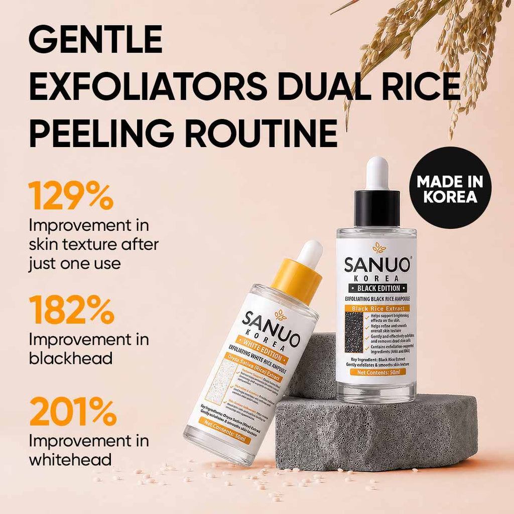 SANUO Black & White Rice Ampoule Duo | Korean Exfoliating Set